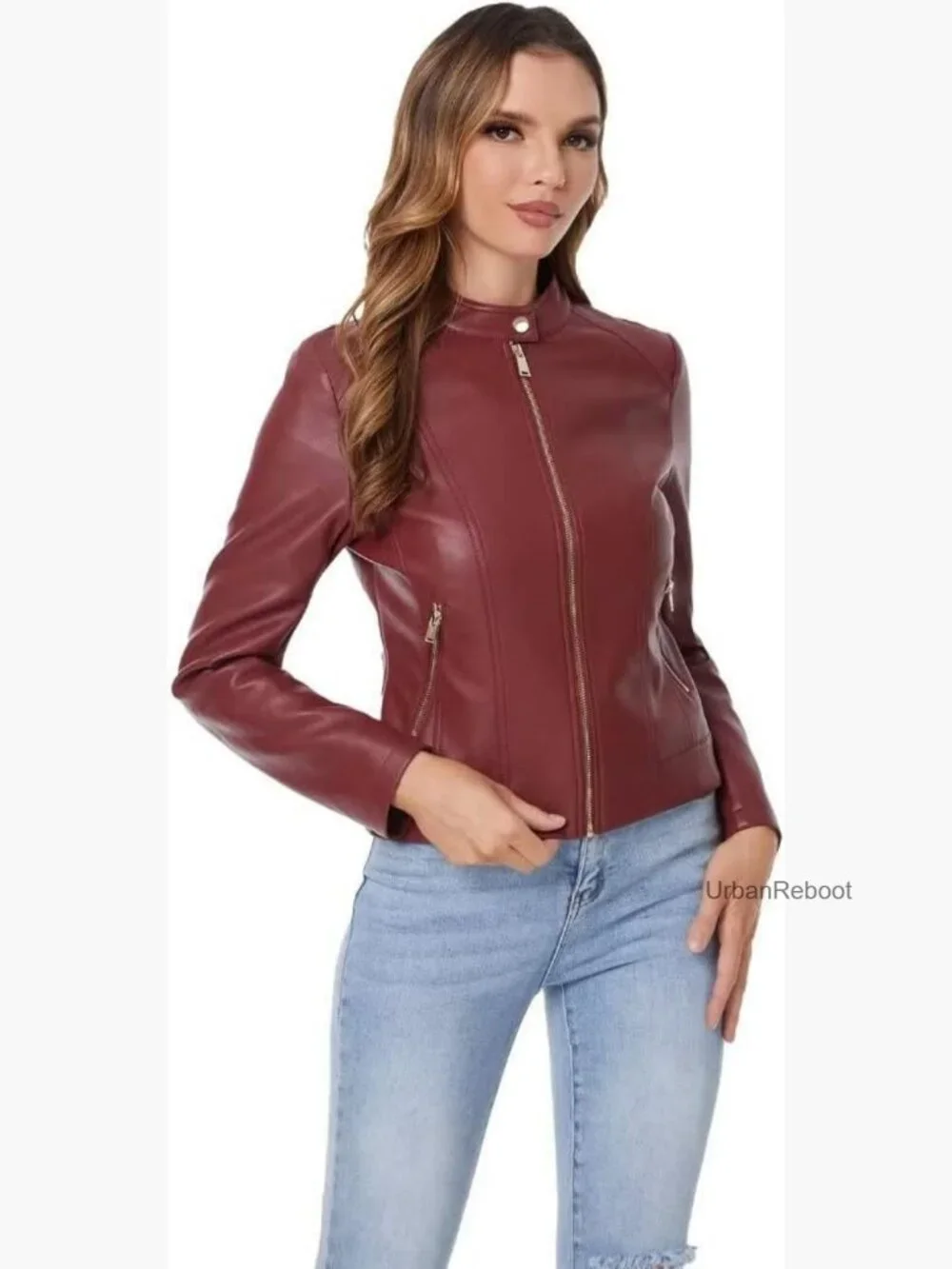 Faux Leather Zip Up Moto Biker Jacket Short PU Coat